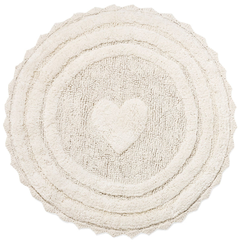 TAPIS DE BAIN ROND EN COTON TUFTÉ BLANC – MOTIF CŒUR