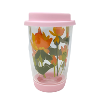 VERRE DOUBLE PAROI FLEURS DE LOTUS ORANGE GU0045