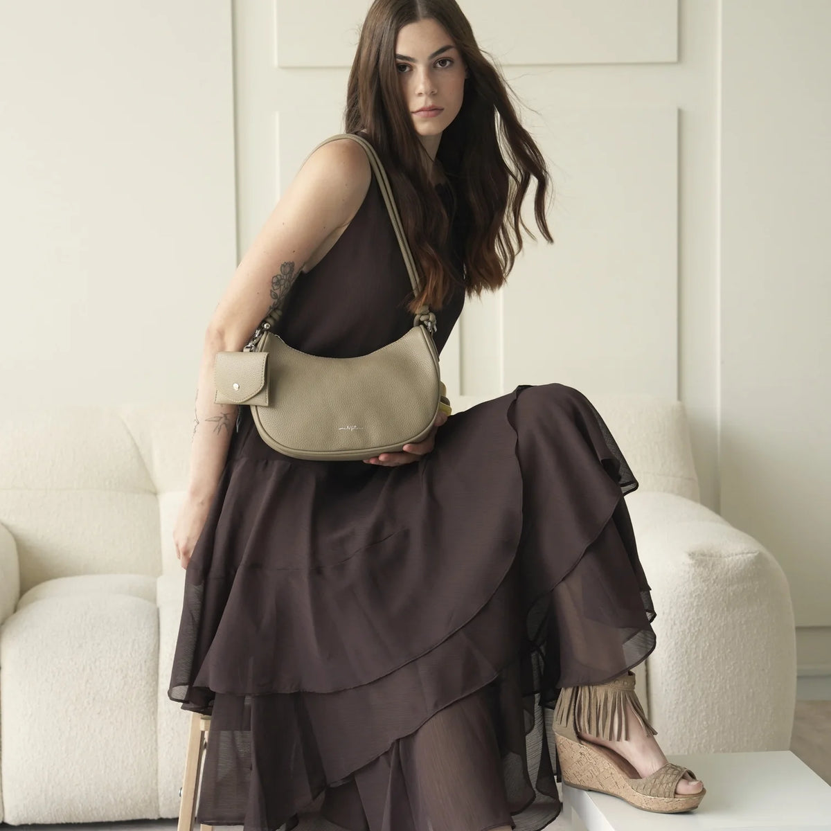 SAC BANDOULIÈRE NADINE EN CUIR VÉGANE - SAC CROISSANT ESPE