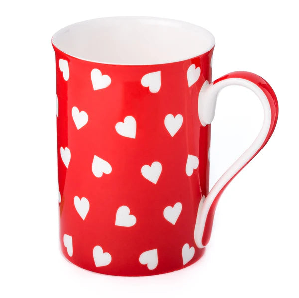 TASSE FOND ROUGE AVEC COEURS BLANCS MICINTOSH