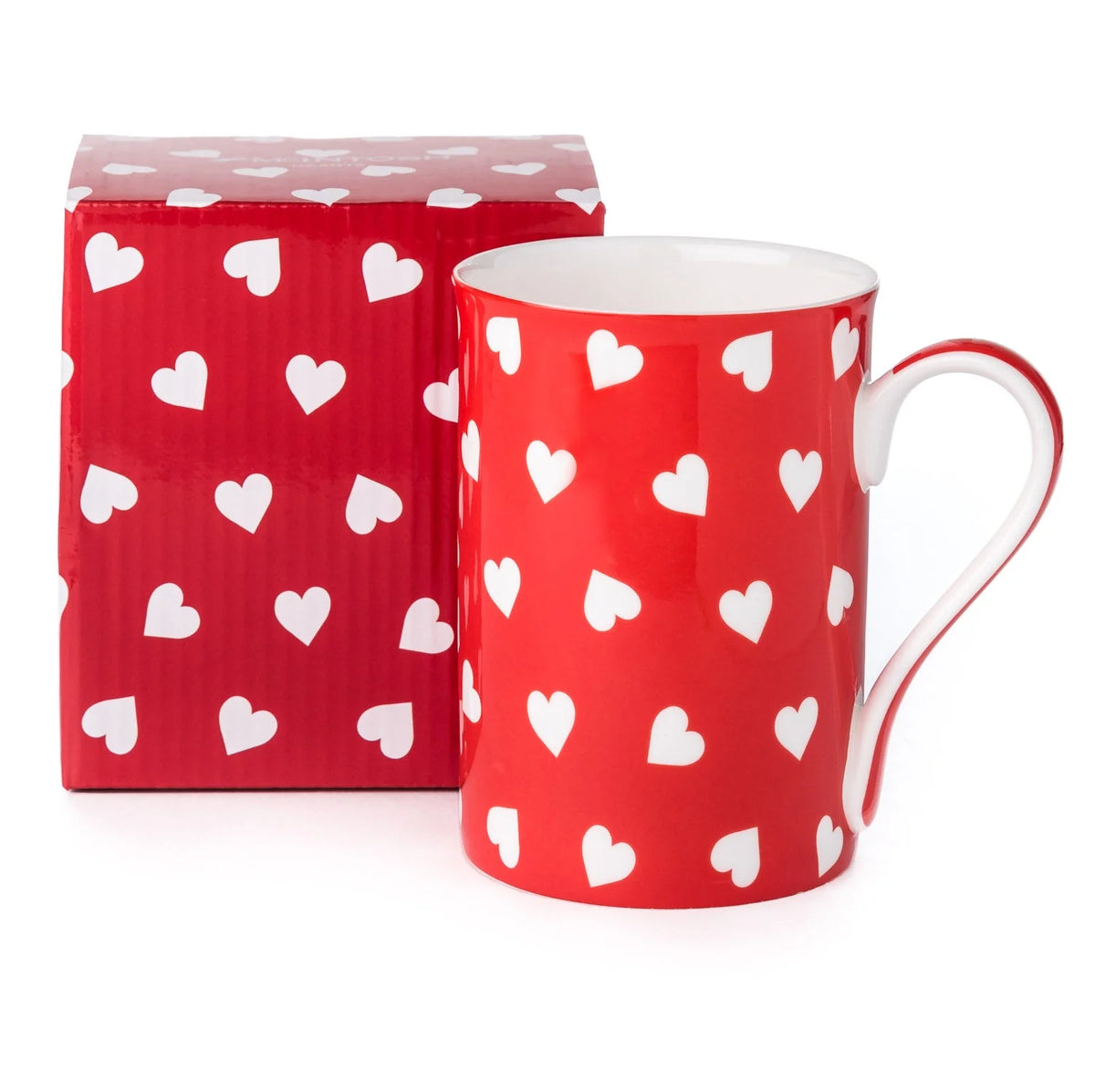 TASSE FOND ROUGE AVEC COEURS BLANCS MICINTOSH