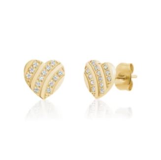 BOUCLES D'OREILLES A TIGE COEUR EN ACIER INOXYDABLE DORE ET ZIRCONS | ARZ STEEL | AREZZO