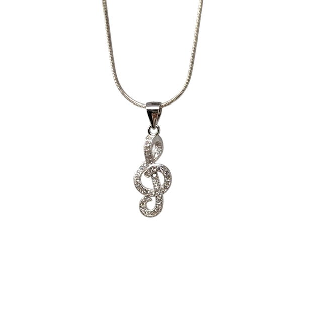 PENDENTIF CLE DE SOL ZIRCONS EN ARGENT