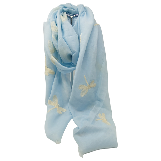 FOULARD BRODE LIBELLULE BLEU