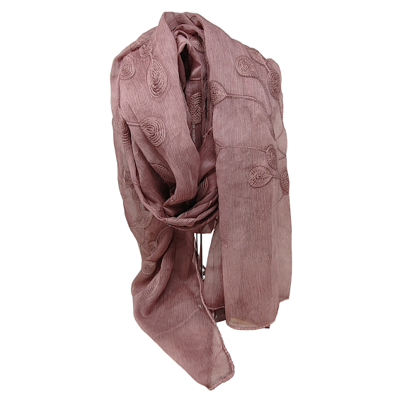 FOULARD BRODE FEUILLES TAUPE