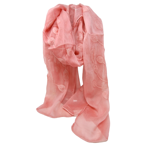 FOULARD BRODE FEUILLES ROSE