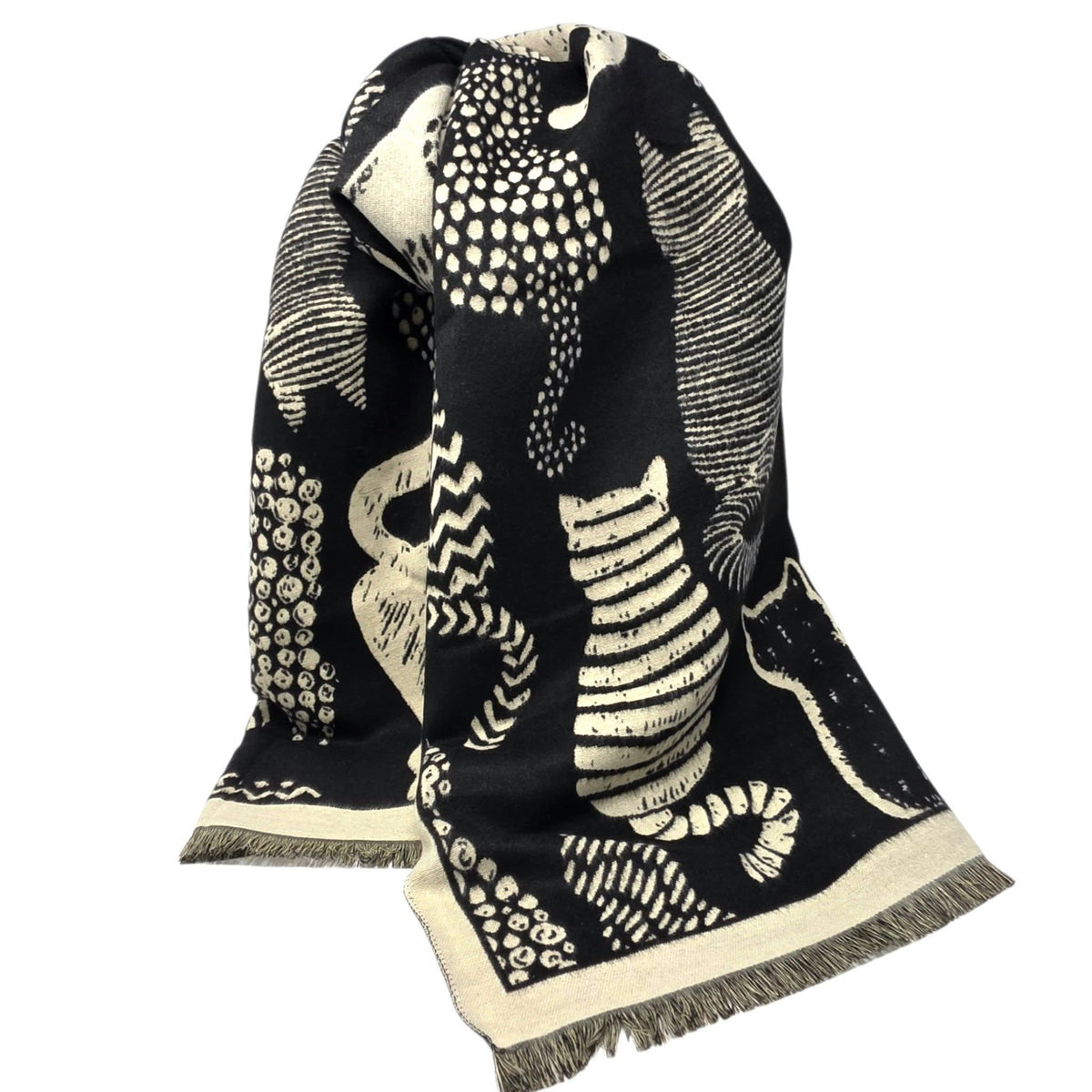 Foulard noir et beige à motifs de chats