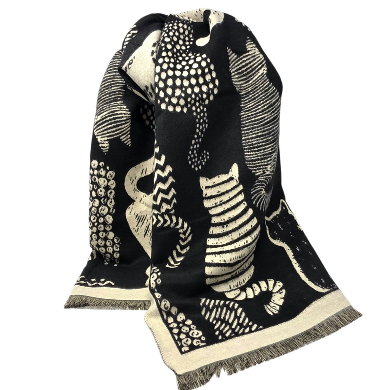 Foulard noir et beige à motifs de chats