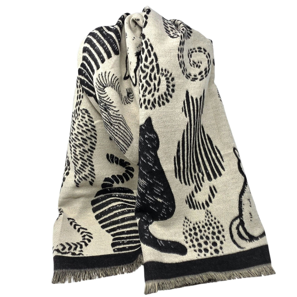 Foulard noir et beige à motifs de chats
