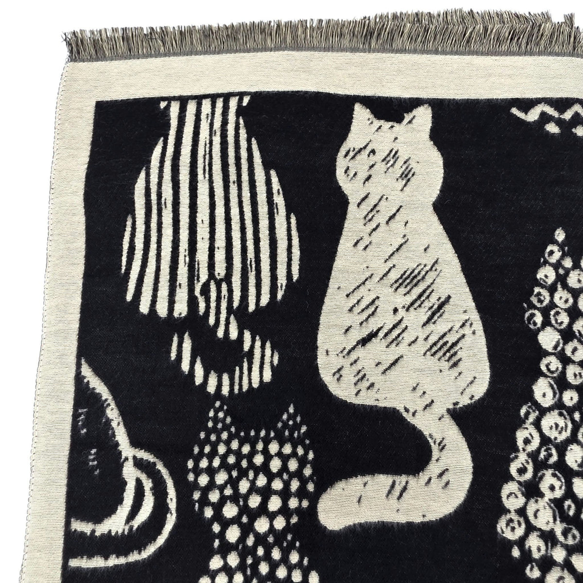 Foulard noir et beige à motifs de chats
