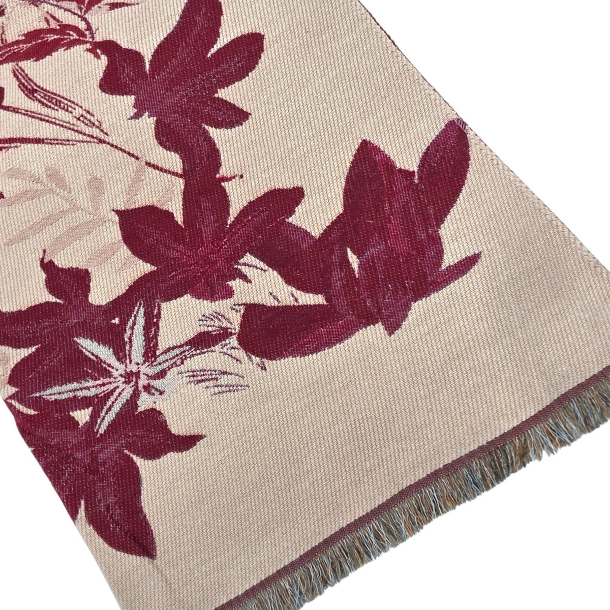 FOULARD BOURGOGNE RÉVERSIBLE À MOTIFS FLORAUX – 182 X 64 CM