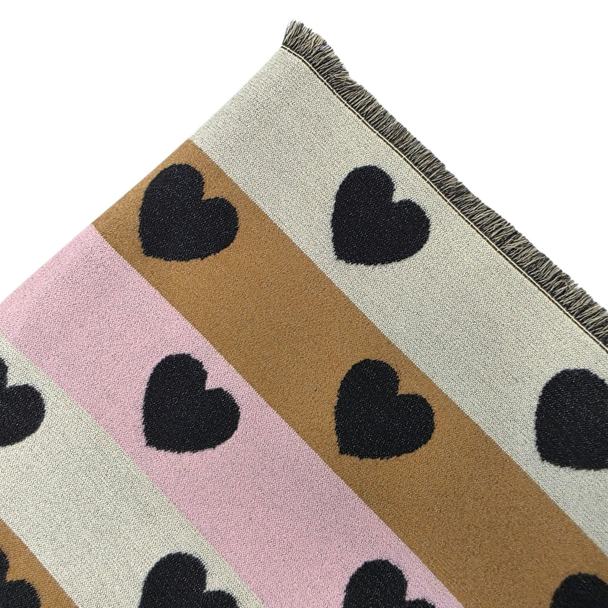 Foulard réversible à cœurs rose, noir et caramel