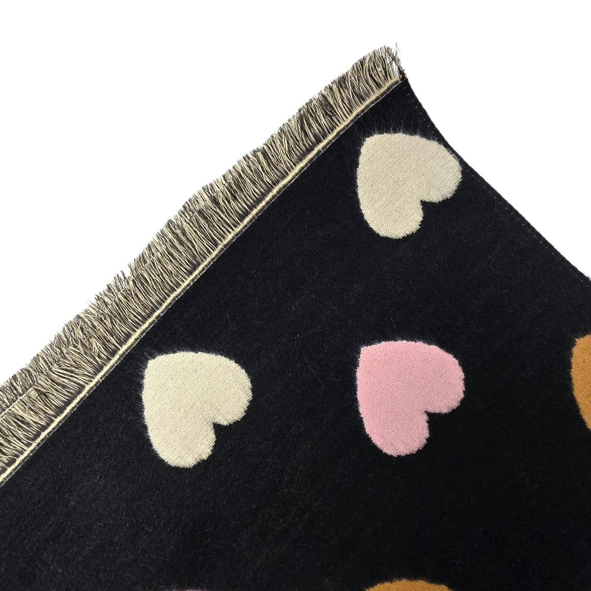Foulard réversible à cœurs rose, noir et caramel