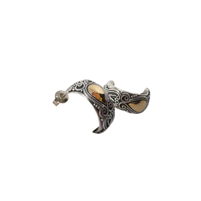 BOUCLES D'OREILLES DE BALI ARGENT ET OR MOTIF GOUTTE