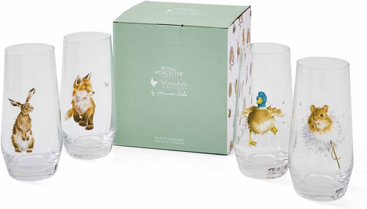VERRES HI-BALL (LOT DE 4) MOTIFS CHAMPÊTRE - WRENDALE DESIGNS