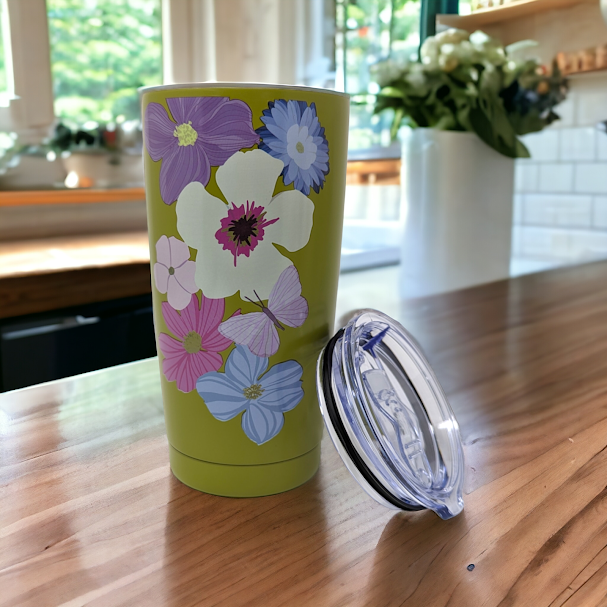 VERRE A CAFE ISOTHERME AVEC FLEURS