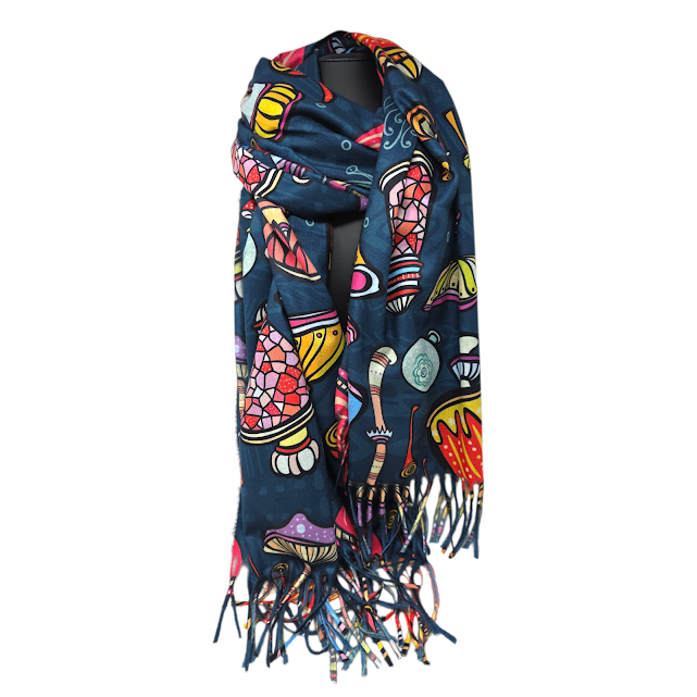Foulard Champignon dansant – Chaleureux, coloré et polyvalent