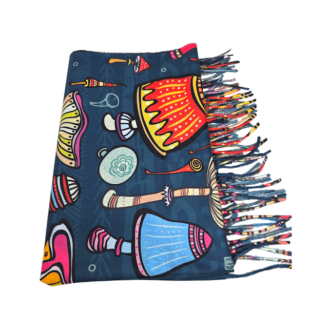 Foulard Champignon dansant – Chaleureux, coloré et polyvalent