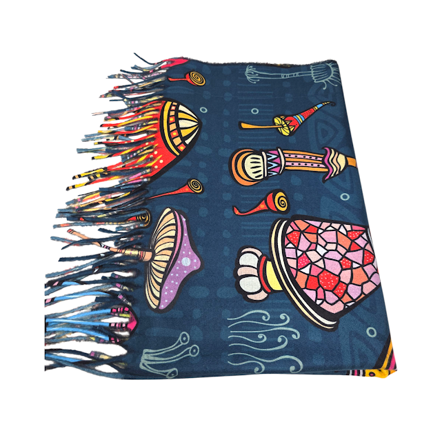Foulard Champignon dansant – Chaleureux, coloré et polyvalent