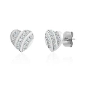 BOUCLES D'OREILLES A TIGE COEUR EN ACIER INOXYDABLE ET ZIRCONS | ARZ STEEL | AREZZO