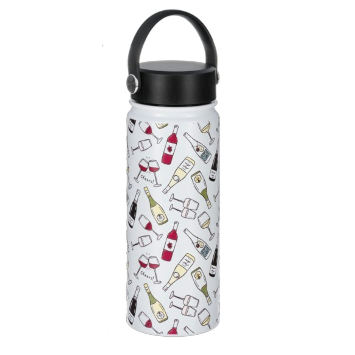 Bouteille blanche isotherme avec motifs de bouteilles et verres de vin - 20 onces