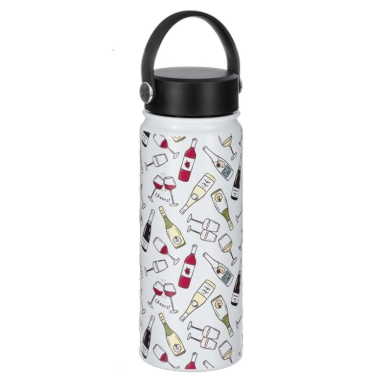 Bouteille blanche isotherme avec motifs de bouteilles et verres de vin - 20 onces