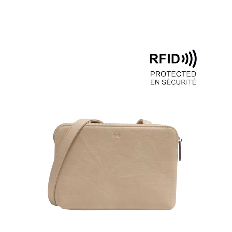 PORTEFEUILLE BANDOULIERE RFID ANYA LAIT D'AMANDE - S•Q