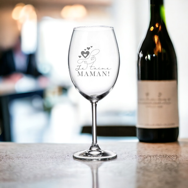 VERRE A VIN AVEC PIED JE T'AIME MAMAN | LA MAISON DU BAR