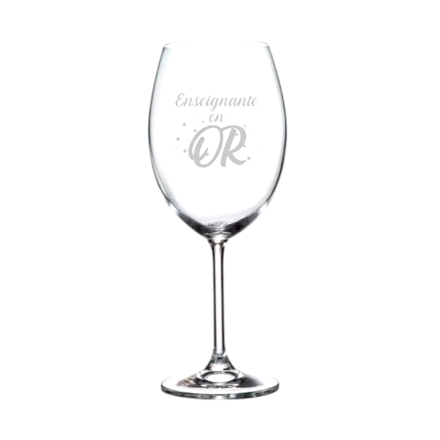 VERRE A VIN AVEC PIED ENSEIGNANTE EN OR