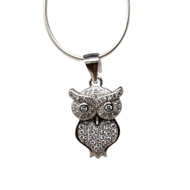 PENDENTIF HIBOU EN ARGENT AVEC ZIRCONS