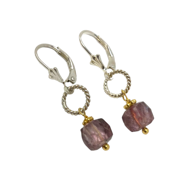 BOUCLES D'OREILLES CUBES PIERRES LABRADORITE/QUARTZ/AMETHYSTE HOWLING DOG