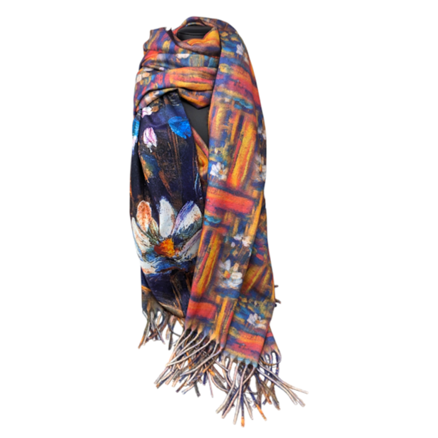 FOULARD IMPRIME DEUX COTES FLEURS LOTUS