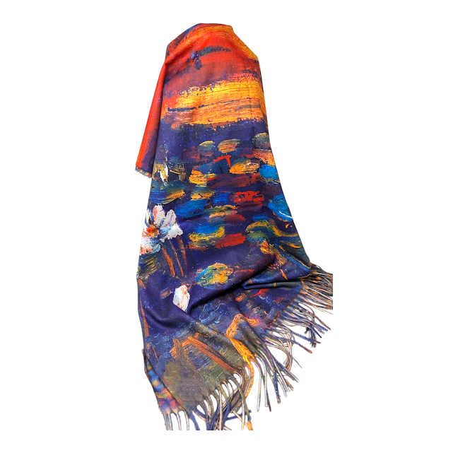 FOULARD IMPRIME DEUX COTES FLEURS LOTUS