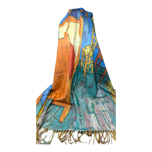 FOULARD RÉVERSIBLE IMPRIMÉ TOURNESOLS VAN GOGH CÔTÉ LIT