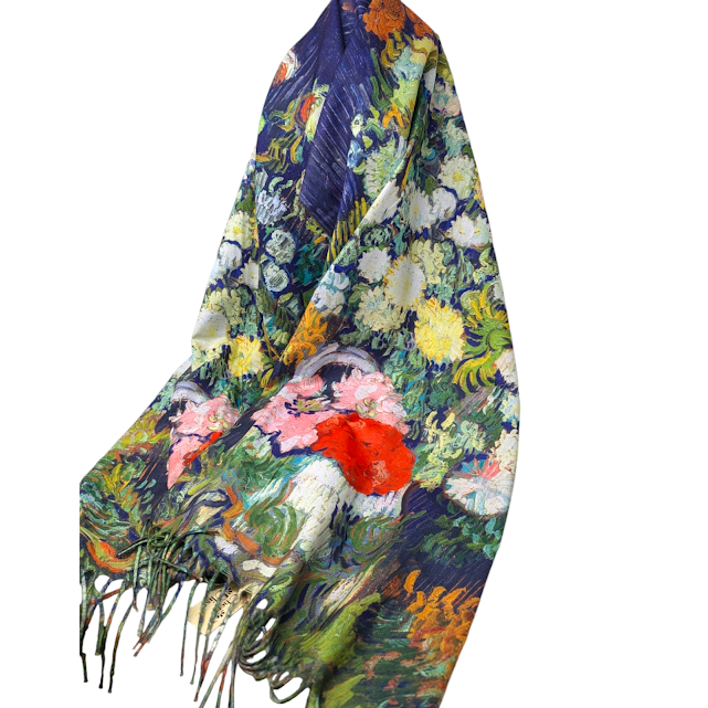 FOULARD IMPRIME DEUX COTES BOUQUET DE FLEURS VAN GOGH