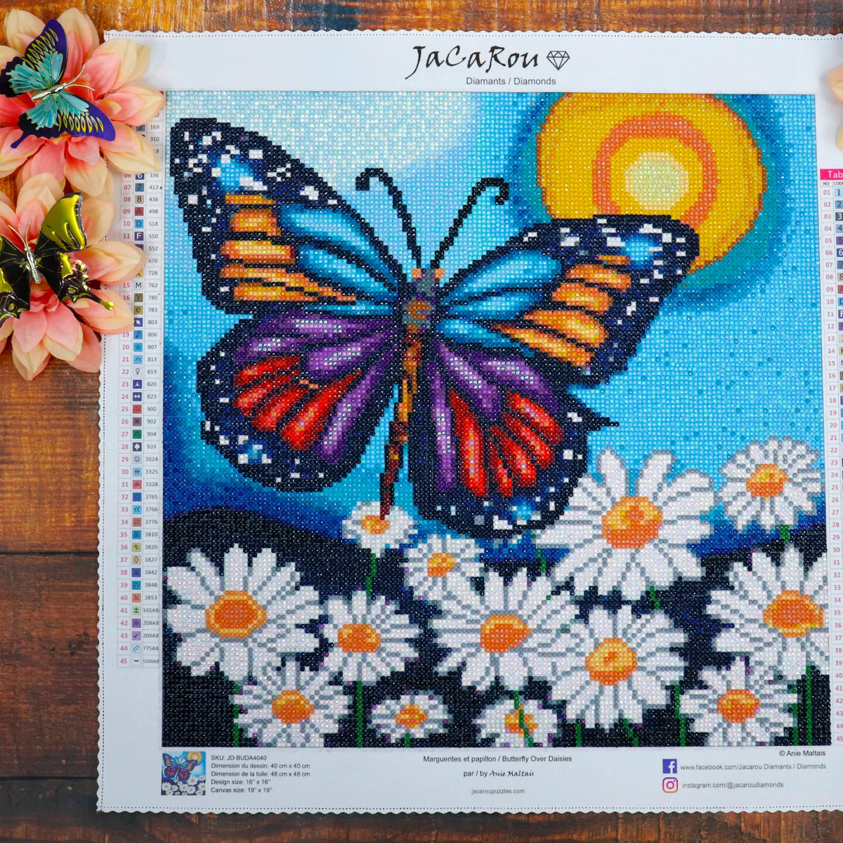 BRODERIE DE DIAMANTS RONDS : MARGUERITES ET PAPILLON | JACAROU