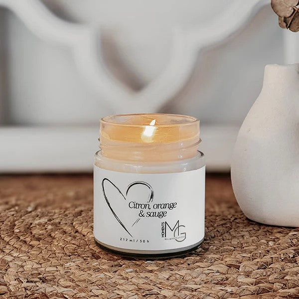 BOUGIE "TU ES PRECIEUSE POUR MOI" CITRON, ORANGE ET SAUGE