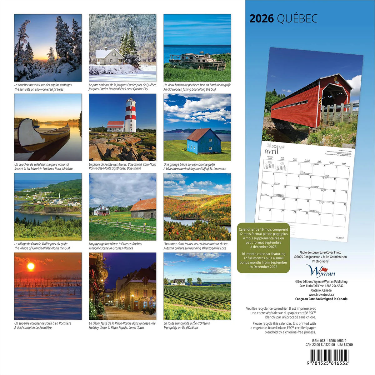 CALENDRIER MURAL 2026 QUEBEC