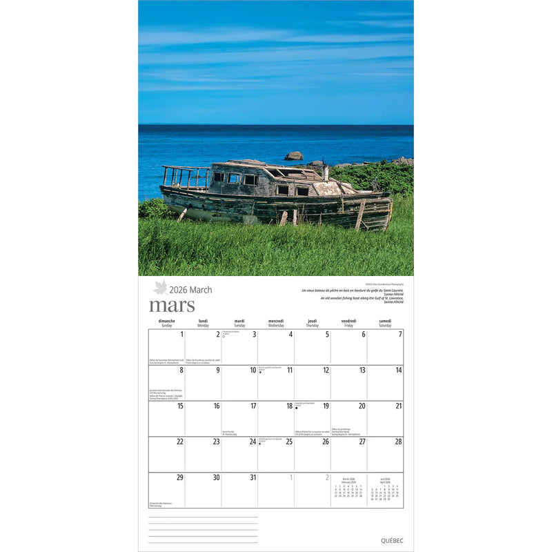 CALENDRIER 2026 QUEBEC