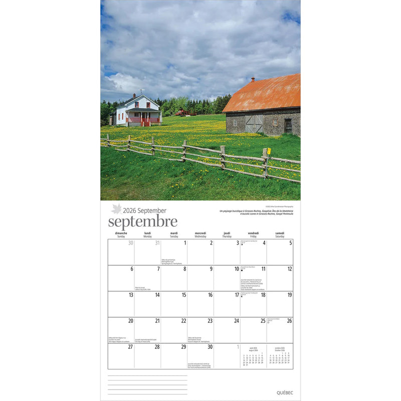 CALENDRIER 2026 QUEBEC
