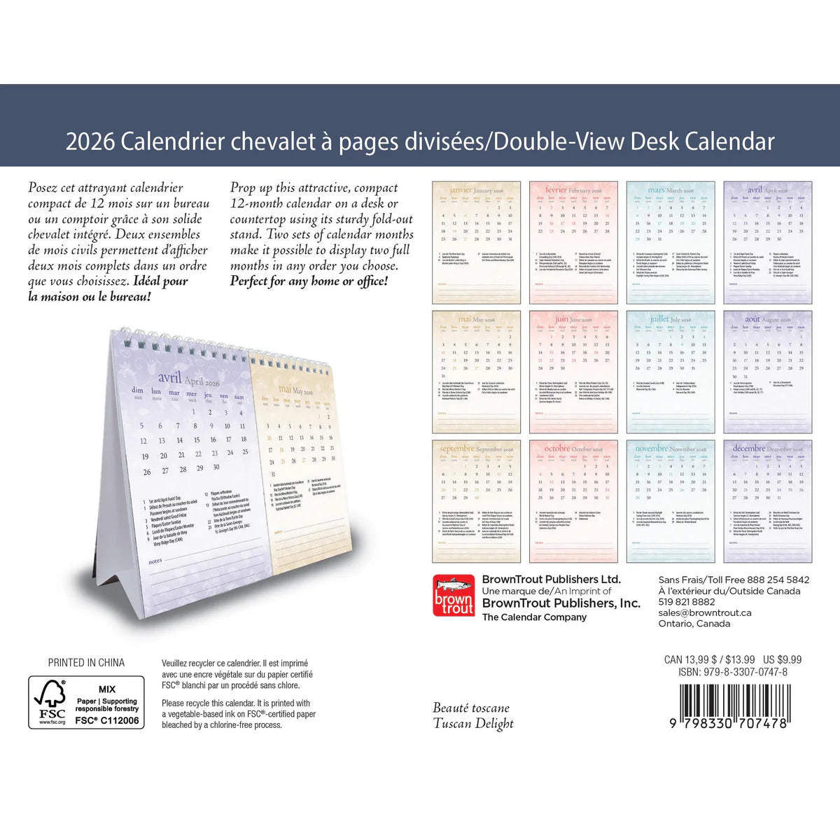 CALENDRIER CHEVALET 2026 MOTIFS