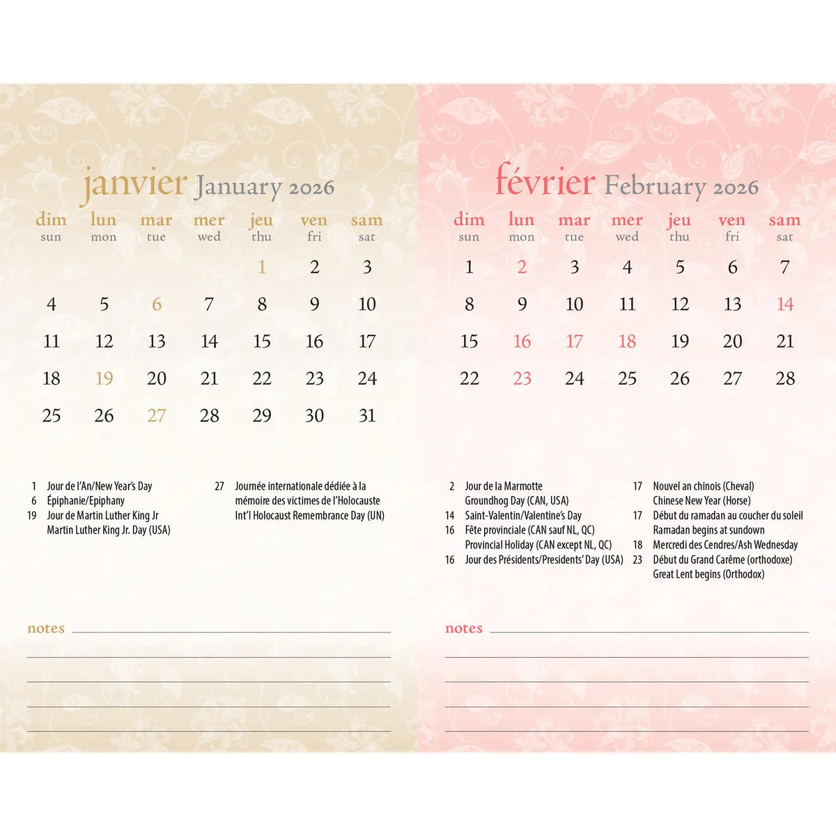 CALENDRIER CHEVALET 2026 MOTIFS