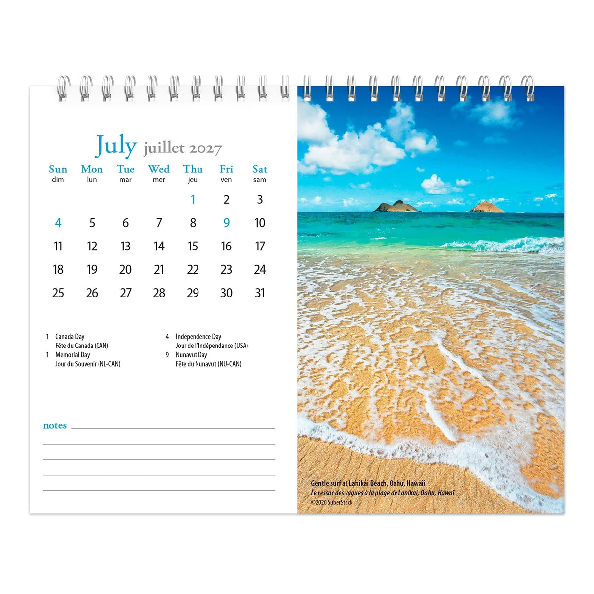 CALENDRIER DE TABLE 2027 PLAGES