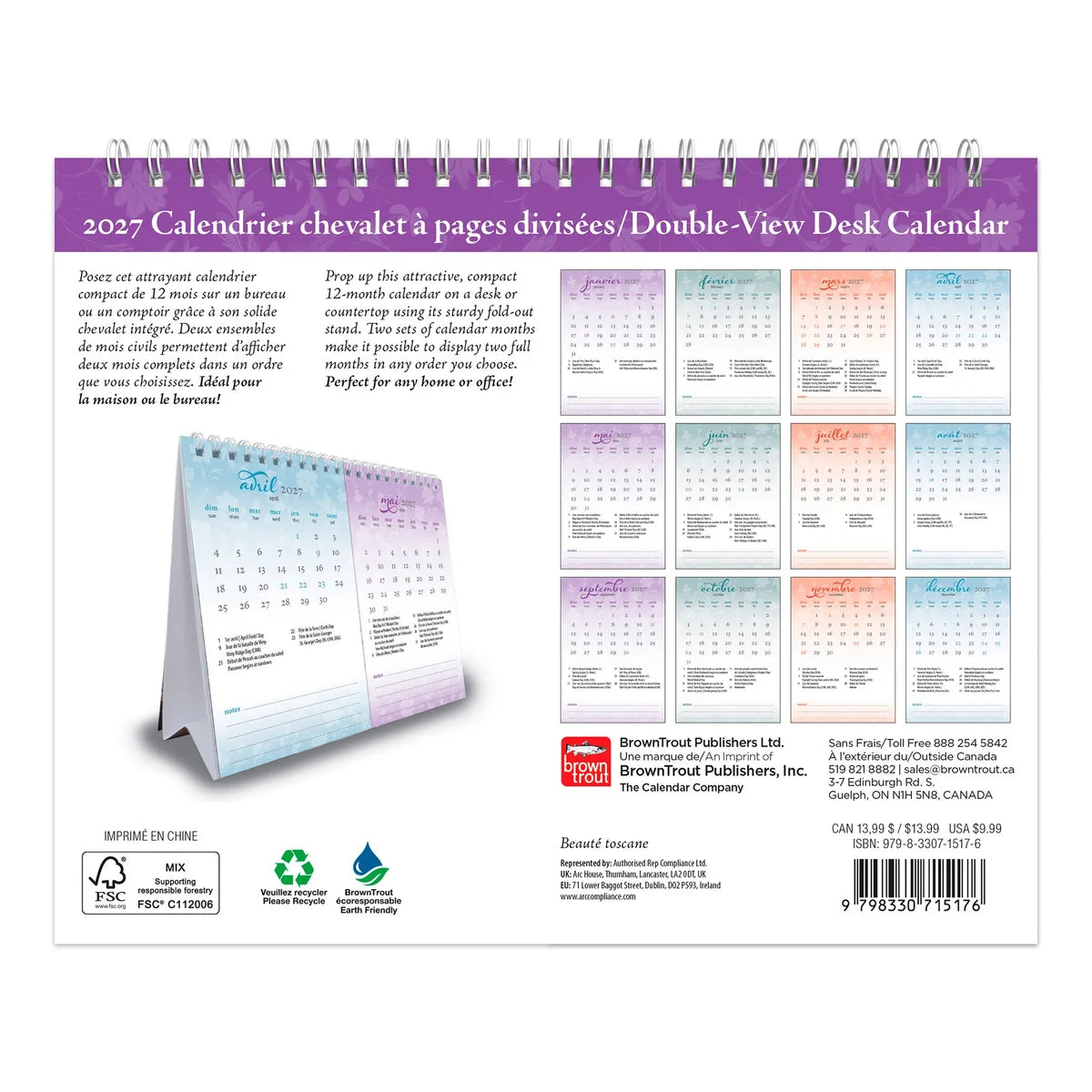 CALENDRIER DE TABLE 2027 BEAUTE TOSCANE