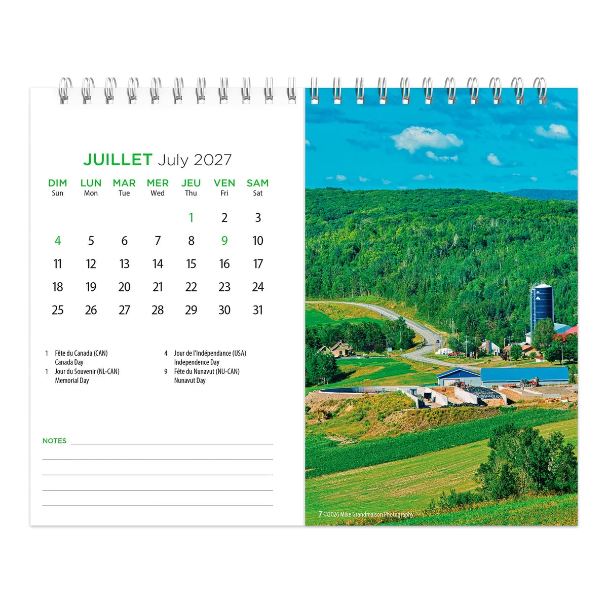 CALENDRIER DE TABLE 2027 QUEBEC