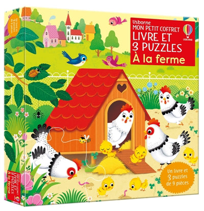 A LA FERME - MON PETIT COFFRET LIVRE ET 3 PUZZLES