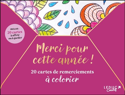 MERCI POUR CETTE ANNEE !  20 CARTES DE REMERCIEMENT A COLORIER
