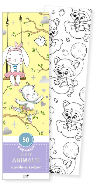 BEBES ANIMAUX  50 MARQUE-PAGES A PEINDRE OU A COLORIER