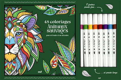 COFFRET 48 COLORIAGES ANIMAUX SAUVAGES POUR M'EVADER ET ME
