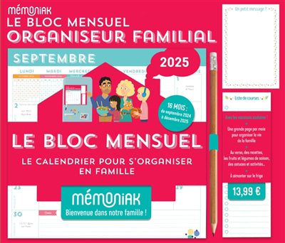 BLOC MENSUEL ORGANISEUR FAMILIAL MEMONIAK 2025